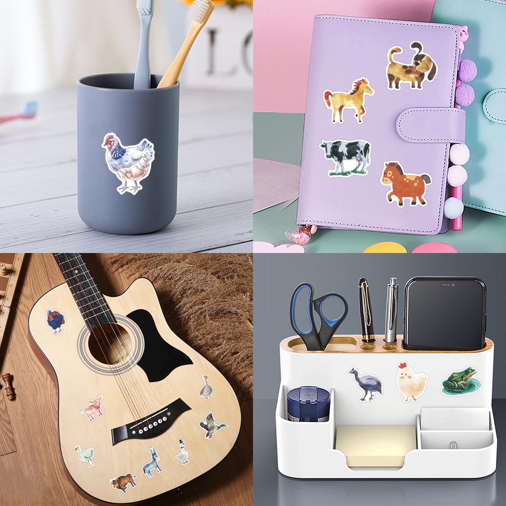 10 30 50Pcs Watercolor Farm Animals Stickers For Suitcase Skateboard Laptop Luggage Phone Car Styling Diy Decal Pegatinas