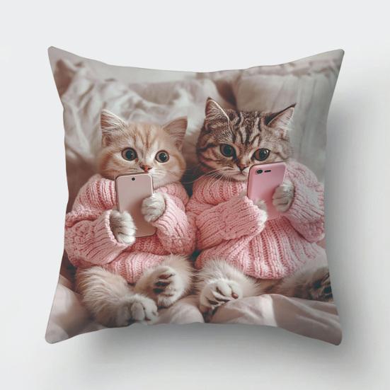 Cute Cat Throw Cartoon Animal Pattern Throw Pillow Cover Printed Cushion Pillowcase for Couch Sofa