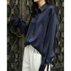 White Women's Retro Hong Kong Style Loose Satin Drape Shirt