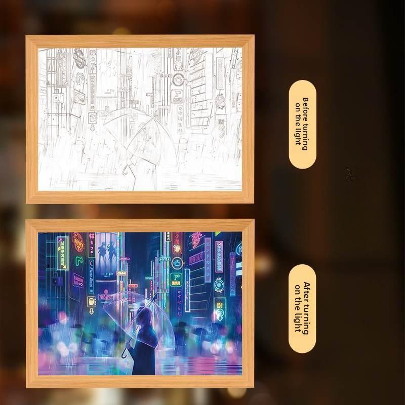 23cm/9.06in Cyberpunk Light Painting Urban Street View Game Peripherals 3D Night Lamp Table Gifts Party Supplies Room Decoration