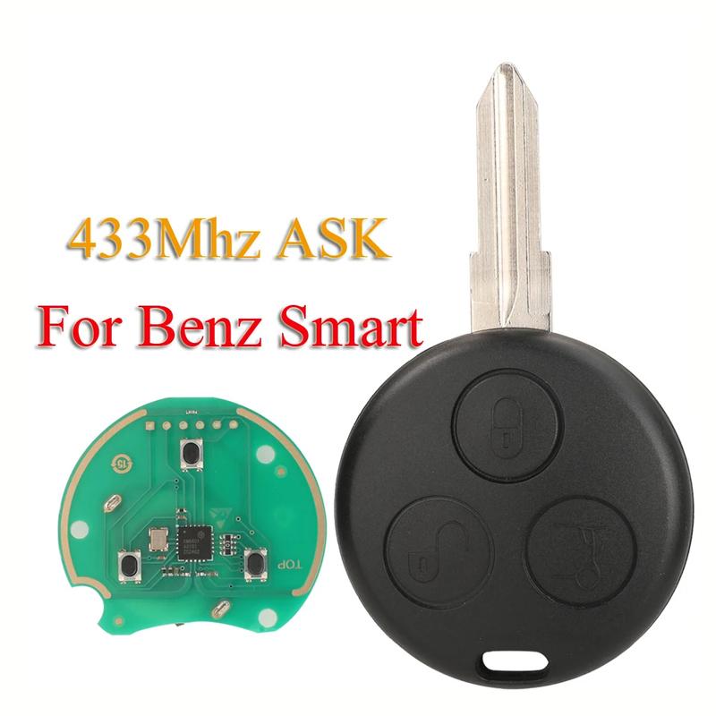 for Benz Smart Remote Car Key Fob 433Mhz ASK fortwo 450 forfour Roadster City Cabrio Roadster Coupe Crossblade 3Button