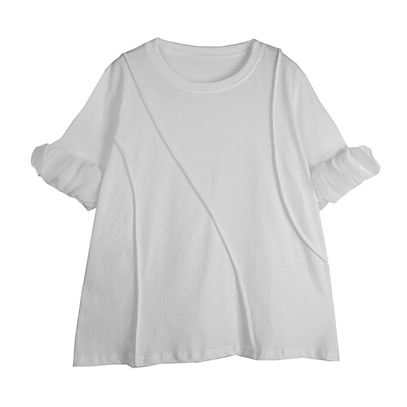 

XITAO Solid Color Petal Sleeves T-Shirts ZMY1383 One Size белый
