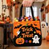 Trick Or Treat Candy Holder Halloween or Bag, Felt Goodie Bag with Pumpkin Ghost Patches, Child-friendly Large Tote for Kids, Party Favor, Haunted