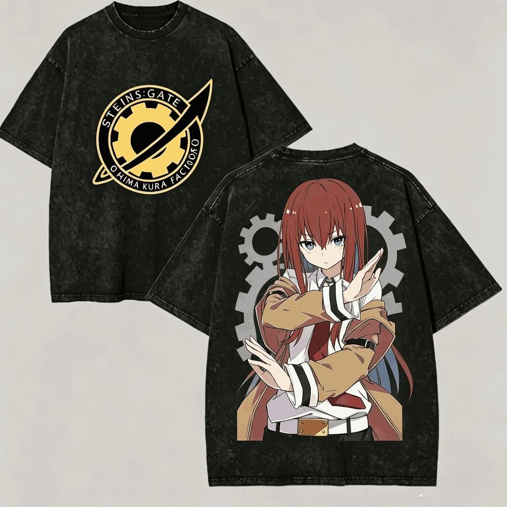 Steinsgate Shirt Vintage Gewaschen Unisex Oversized Anime Streetwear Weiche Baumwolle Kurzarm T-Shirt Geschenk Kleidung Oberteile 2026 Heißer Verkauf