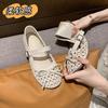 Fashion 2025Mesh Breathable Rhinestone Fashion Versatile Women's New Foreign Style Niche Belt Flat Soft Soled  Jane Shoes Womens Shoes