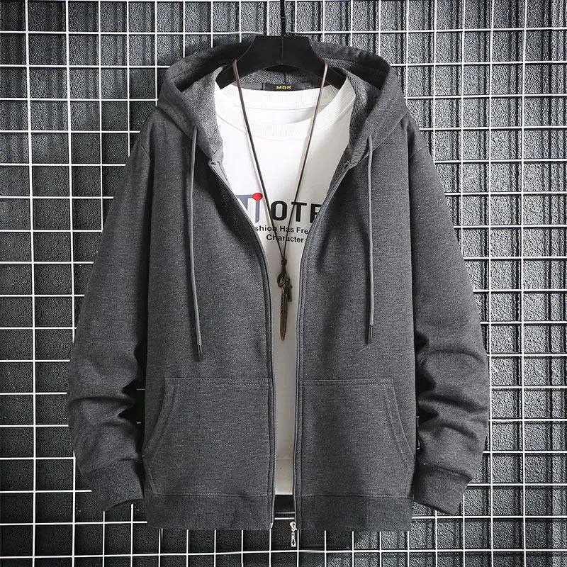 

Мужской модный кардиган на молнии с капюшоном 320 г - однотонный и свободного кроя для весны и осени 5XL (200-220 jin)