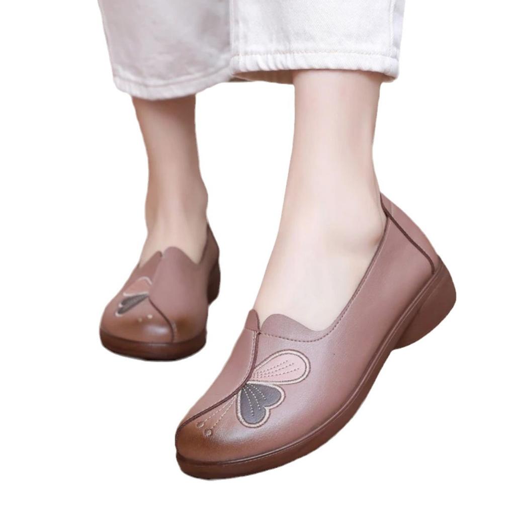New Mom Shoes Middle-aged and Elderly Elegant Flat Shoes Soft Soled Comfortable Non Slip Butterfly Women's Shoes De Mujer