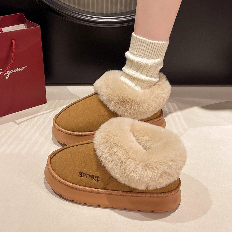 Large size 2025 autumn new bag heel cotton shoes winter home indoor velvet warm men's and women's thick-soled fluffy shoes