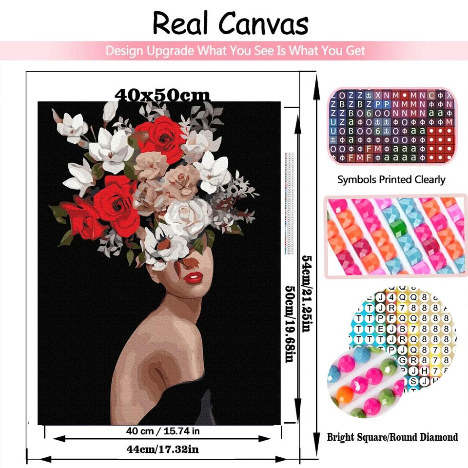 5D Malowanie Diamentami DIY Obraz Kobiety Kwiat Pełny Kwadratowy Okrągły Diament Haftowany Portret Mozaika Kwiat Dekoracja Domu