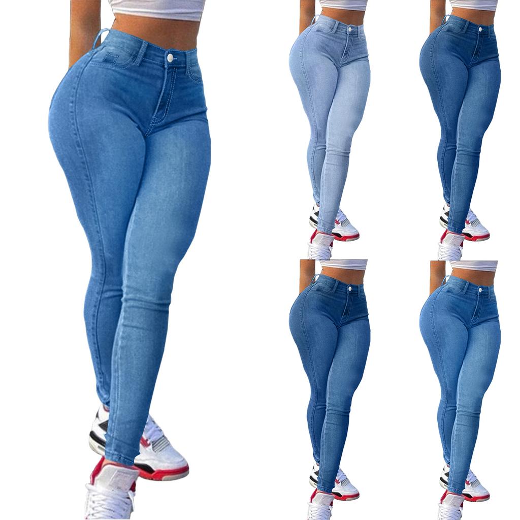 Ladies' Color Casual Pants Versatile Slim Fit Straight Leg Denim Jeans