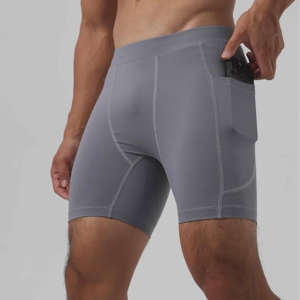 Men's Super Elastic Three-Quarter Ice Silk Tights with Pockets