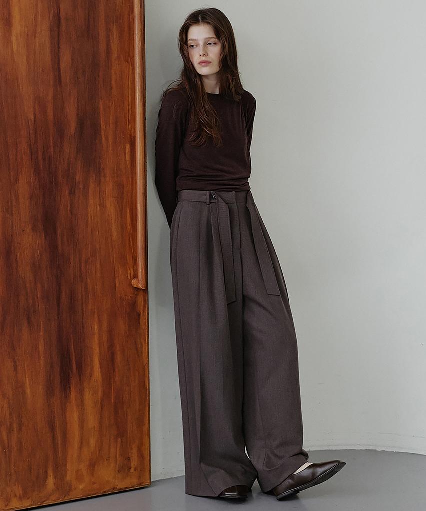 MAKE A TOAST Layered Belted Wide Slacks (Brown) Mbffpa005Br