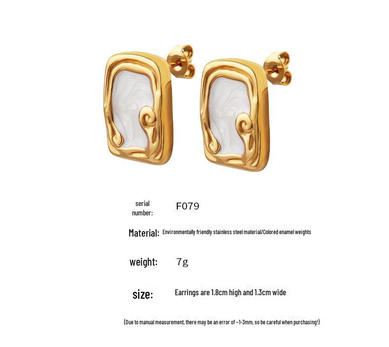 Elegant Retro Geometric Square White Oil Drop Stainless Steel Earrings for Women
