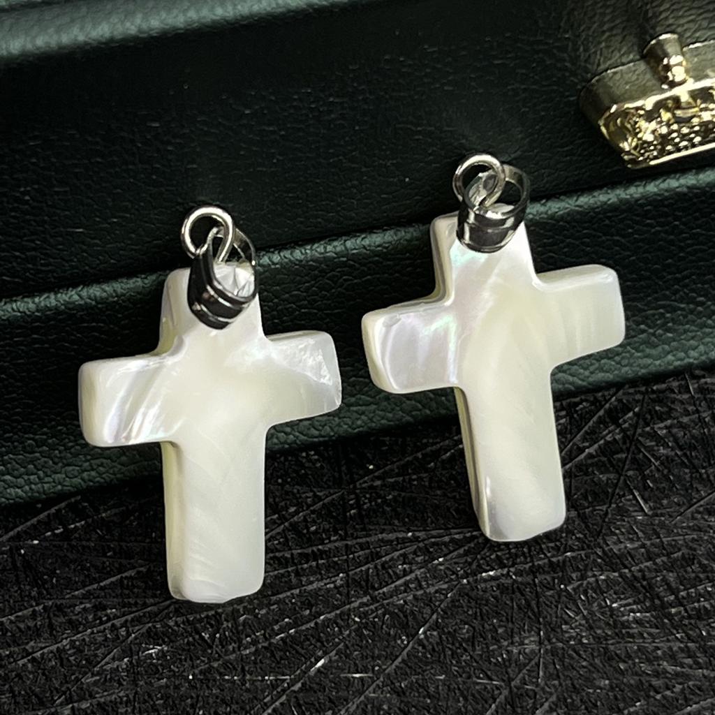5Pcs, DIY White Shell Cross Pendant, Natural Beach Jewellery Making Kit for Christmas or Easter Gift 15×20mm