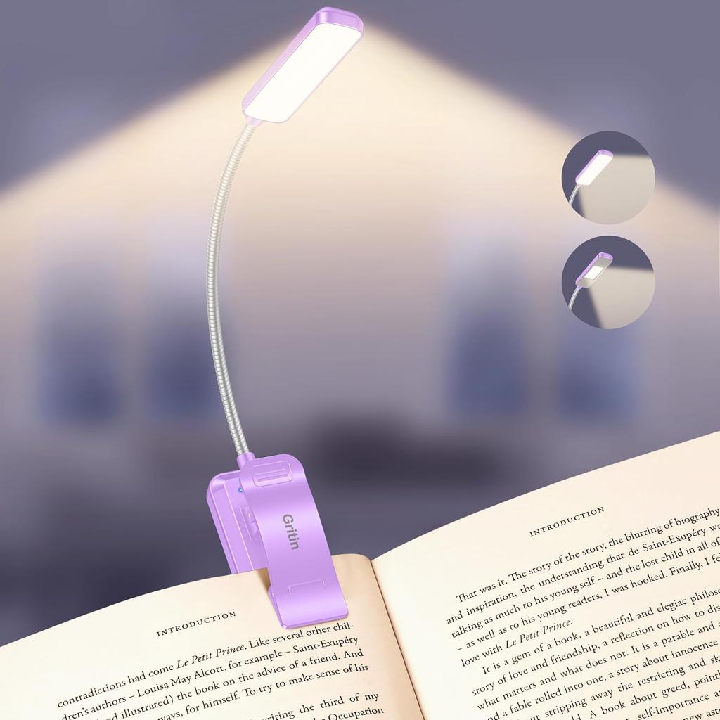 Gritin 2026 Gen 2 Book Light for Reading- 30 Eye Caring Full Spectrum LED | 5 Colors & 5 Brightness, Adjustable Wide/Narrow Beam, Upgrade 1500mAh