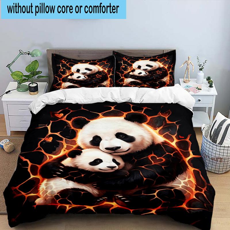 Colorful Panda Love 3pcs Bedding,Including 1pc Duvet Cover And 2pcs Pillowcases Perfect for Christmas,Ideal for Bedroom, Dormitory