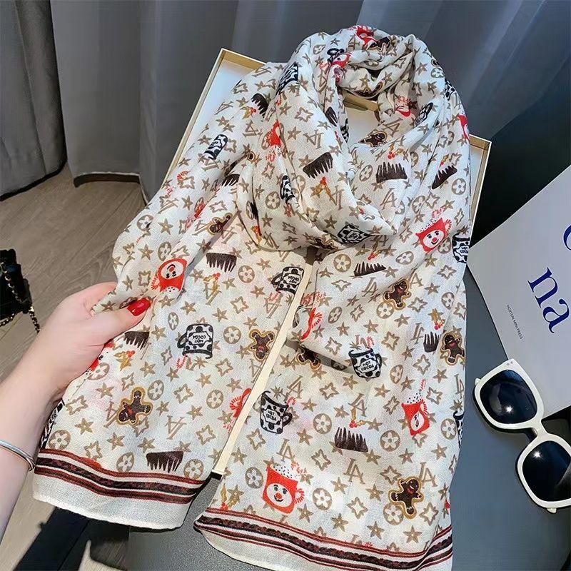 Scarf Female Atmosphere Temperament, Flower Sun Protection, Summer Wear Outside, Dual-purpose Thin Shawl Scarf