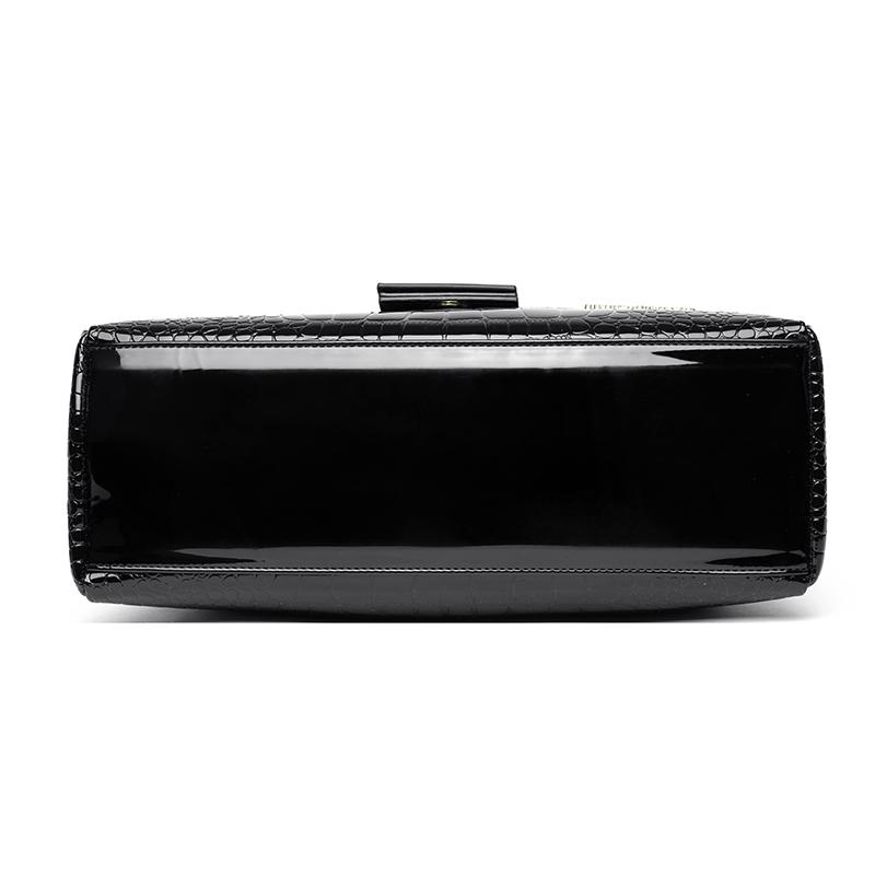 Women’s Crocodile Texture Top Handle Bag with Gold Buckle Casual Chic Shoulder Handbag for Daily Office Use