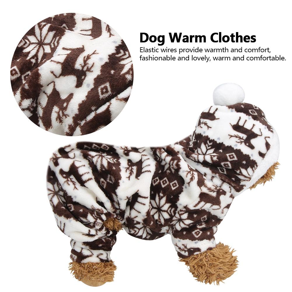 Plush Coffee Deer Autumn Winter Four Feet Pet Hoodies Clothes Warm Pajamas Clothing for Dogs Cats
