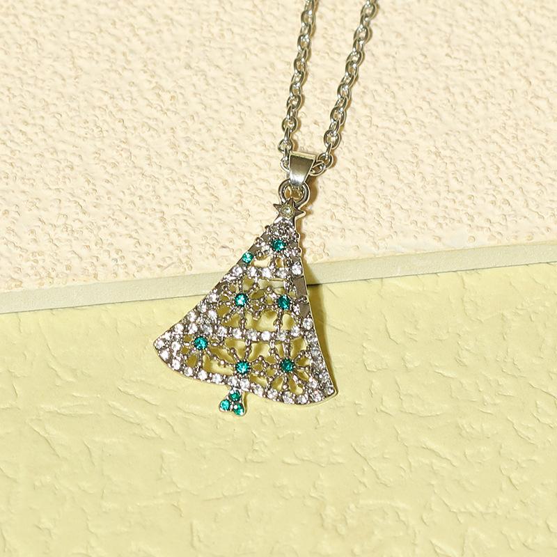 Exquisite Sparkling Zircon Christmas Tree Pendant Necklace, Suitable for Women's Christmas Party Accessories,  Gifts