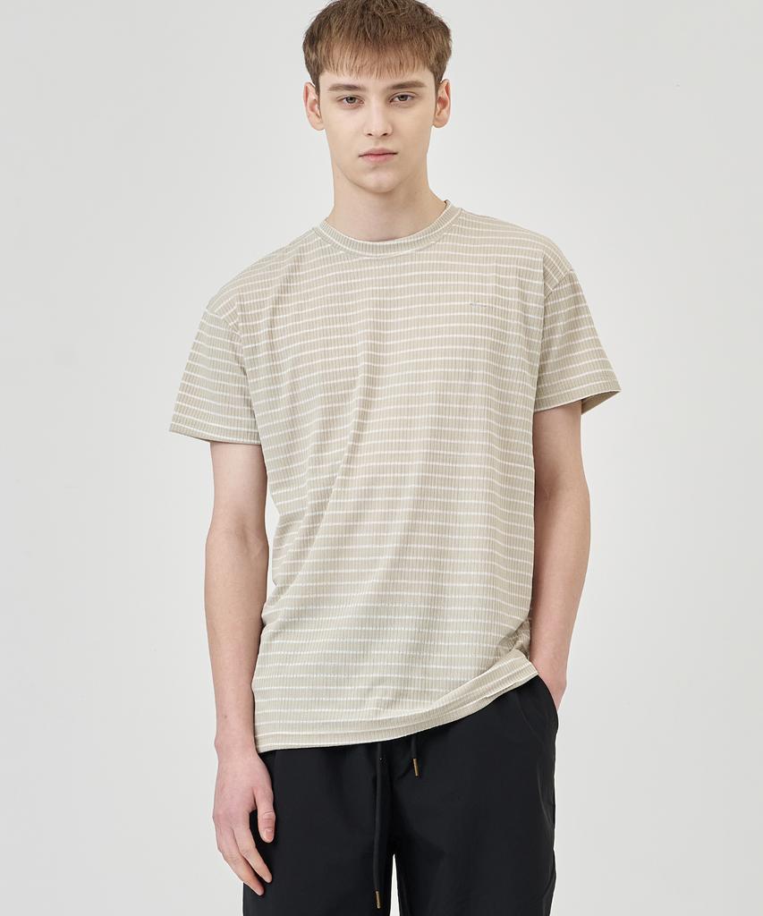 THE-ABON Mulle Striped Stretch Short Sleeve T-Shirt Navy