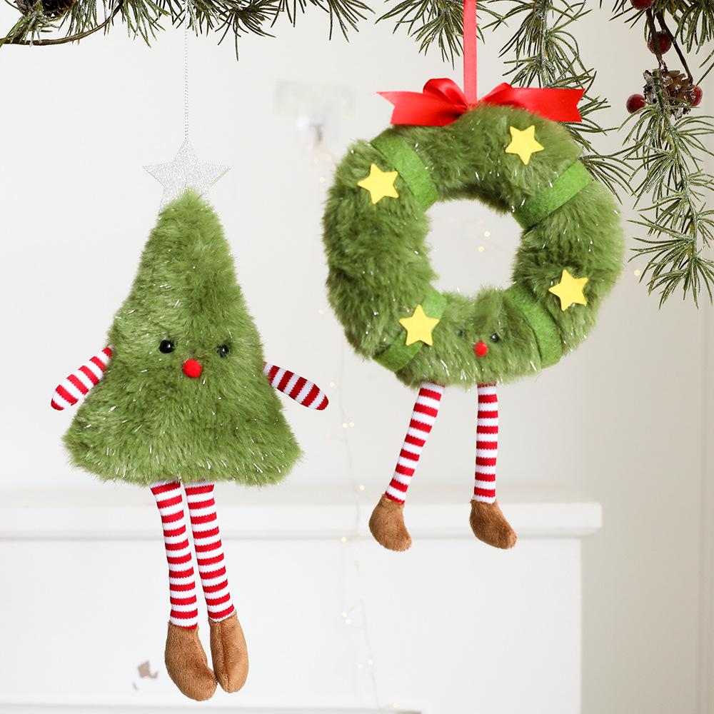 Christmas Decor Cute Plush Christmas Tree Wreath Hanging Leg Doll Hanging Decoration Holiday Party Scene Layout Props and Gifts
