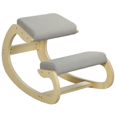 Ergonomic Kneeling Chair and Reclining, In Linen-Effect Fabric and Wood, 55x85x55 Cm, Light Grey