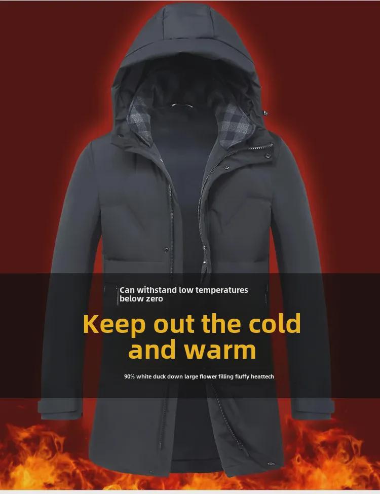 Men's 2024 Winter Hooded Down Jacket - Medium Length, Thick, and Warm for Middle-aged and Elderly