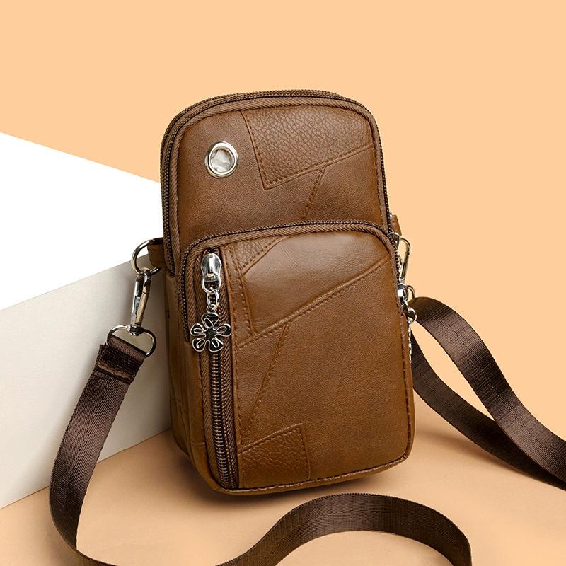 

Women’s Small Crossbody Phone Bag, PU Leather Mini Shoulder Purse with Double Zipper Pockets, Lightweight Travel Wallet Bag коричневий