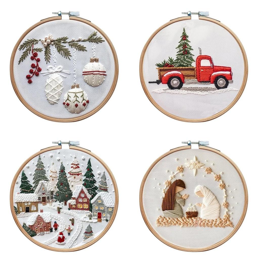 Christmas Embroidery Kit Featuring Unique Floral And Leaf Designs Perfect For Holiday Decor Projects