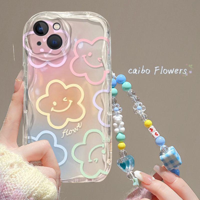Smile Flower Grip Tok Holder Bracelet Case For Xiaomi Redmi Note 13 14 Pro Plus 5G 8 9 11 10 12 Pro 12S 14C 13C 12C 10C A1 A2 A3
