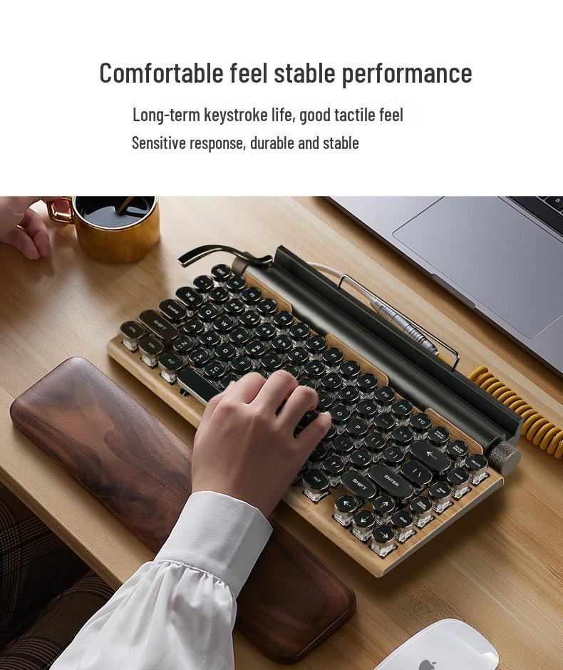 Retro Punk Mechanical Gaming Keyboard: Wired/Wireless Bluetooth with Blue Switch