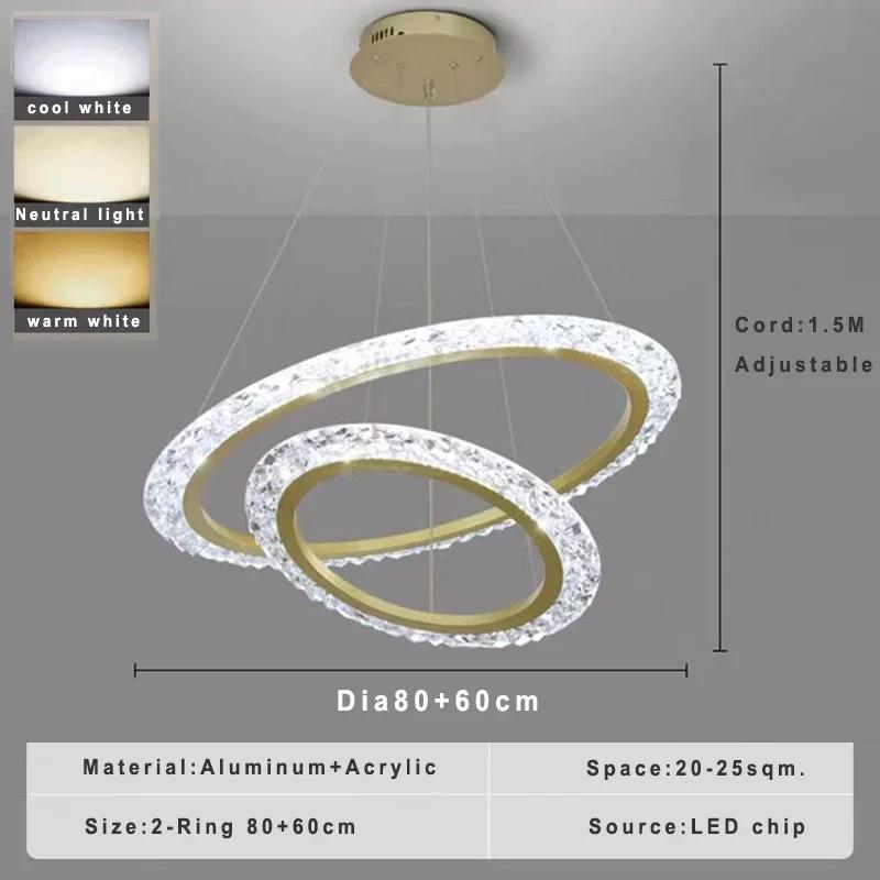 Lamp Gold Chandelier, Modern Chandelier For Dining Room Living Room ,Luxury Acrylic Ring Chandelier Light Fixture Adjustable Han