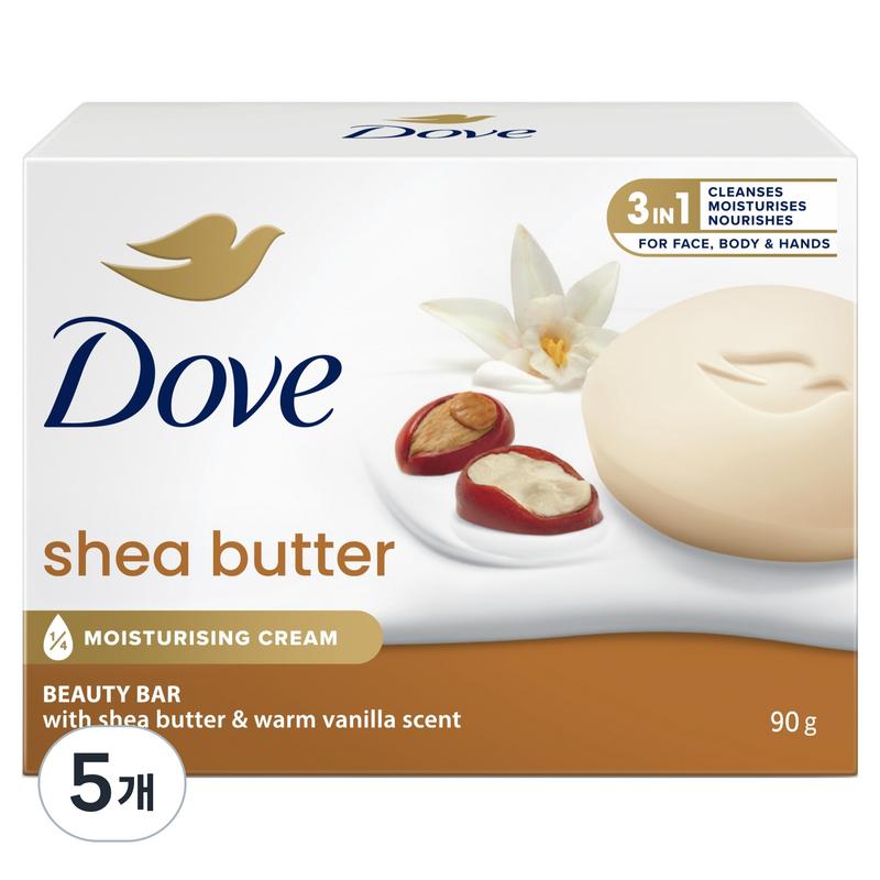 Dove Shea Butter Beauty Bar Cleansing Soap, 90g, 5 pcs