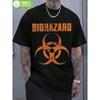 Men'S Casual Wear T-Shirt In Black with Orange Biohazard Symbol Design