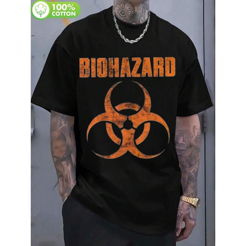 Men S Casual Wear T-Shirt in Black with Orange Biohazard Symbol Design S чёрный