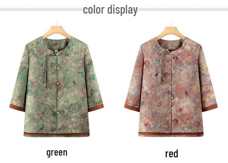 Summer Chinese Style Plus Size Top for Elderly Women - Loose Three-Quarter Sleeve Shirt