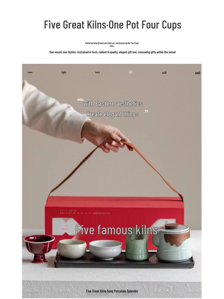 Palace Museum Five Famous Kilns Tea Cup Gift Set for Elders, Clients, Teachers, Dad's Birthday, New Year