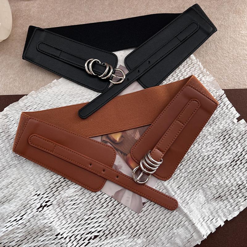 Chic Brown Faux Leather Wide Waist Belt For Women Enhancing Fashionable Outfits