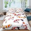 Japanese Goldfish Duvet Cover Set Fantasy Yin Yang Cherry Blossom Flowers Comforter Cover Set Blue Sea Wave Breathable Bedding
