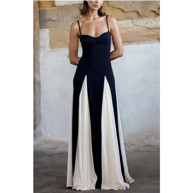 Женская одежда Взрывное черно-белое сочетание цветов Платье на бретелях Стройная Мода Элегантная Мода Темперамент S чёрный