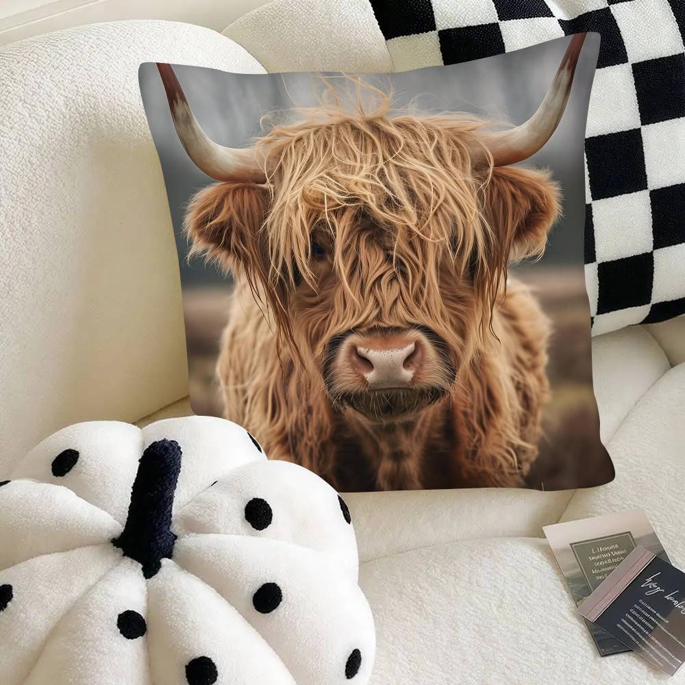 Highland Cattle Pillow Case Fashion Square Pillowcase Bedroom Sofa Room Ins Decoration Leisure