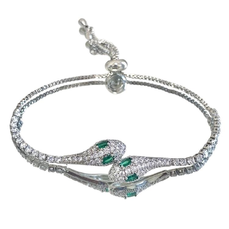 

Elegant Diamonds Spirit Snake Chain Bracelet Lightweight Alloy Adjustable Chain Bangle For Casual or Formal Outfits серебряный