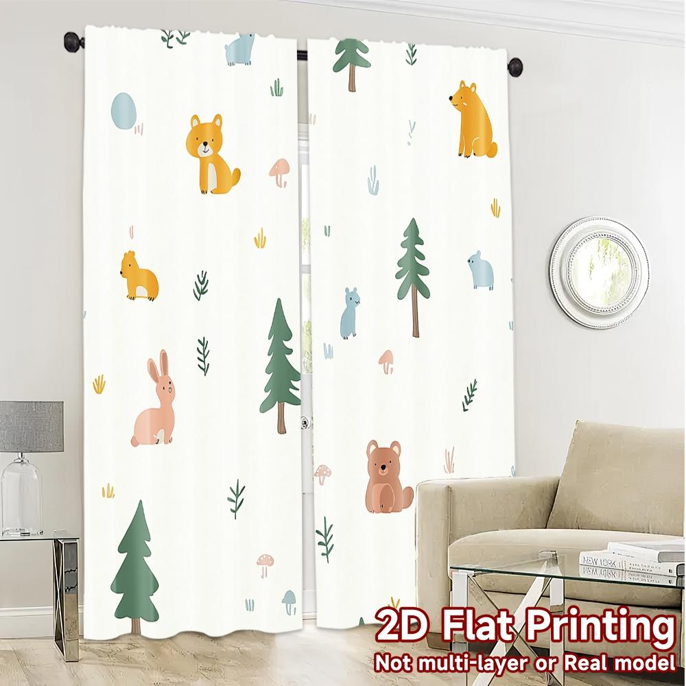 2pcs,Curtains Cute Forest Animals Woodland Theme (3) Modern Curtain Fabric Versatile Durable Polyester Curtains Festive Ldeal