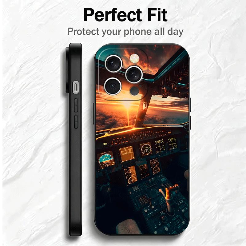 Aviation Aeroplane Pilot Cockpit Soft Phone Case for iPhone 16 16E 17 Air 15 Pro Max 14 Plus 13 Mini 11 12 7 Black Cover Back Sh
