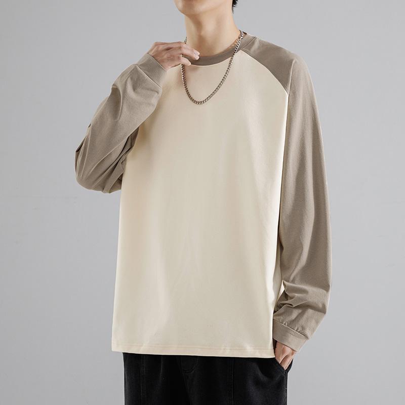 

Новая толстовка с полувысоким воротником, мужская футболка с длинным рукавом, мужская свободная и универсальная повседневная мужская базовая футболка с цветными блоками 4XL дубильная кора