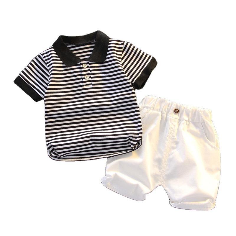 0-5 Years Boys Summer Short-sleeved Striped Polo Shirt Two-piece Set