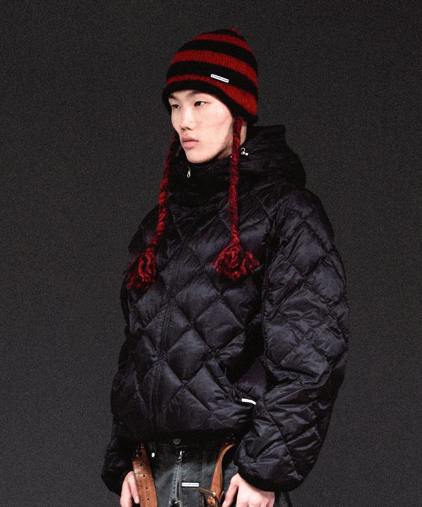 THEVINYLHOUSE Ear Flap Stripe Beanie Red