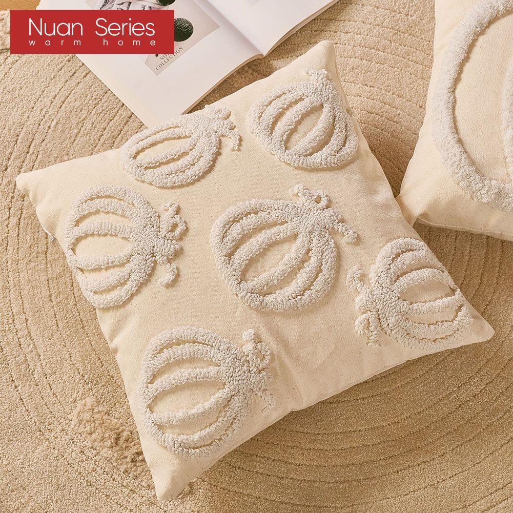 1PC Nuan Series Ins Cartoon Pumpkin Pattern Halloween Cushion Cover Plush Flow Embroidery Pillowcase for Sofa Living Room Bedroom Home Decor