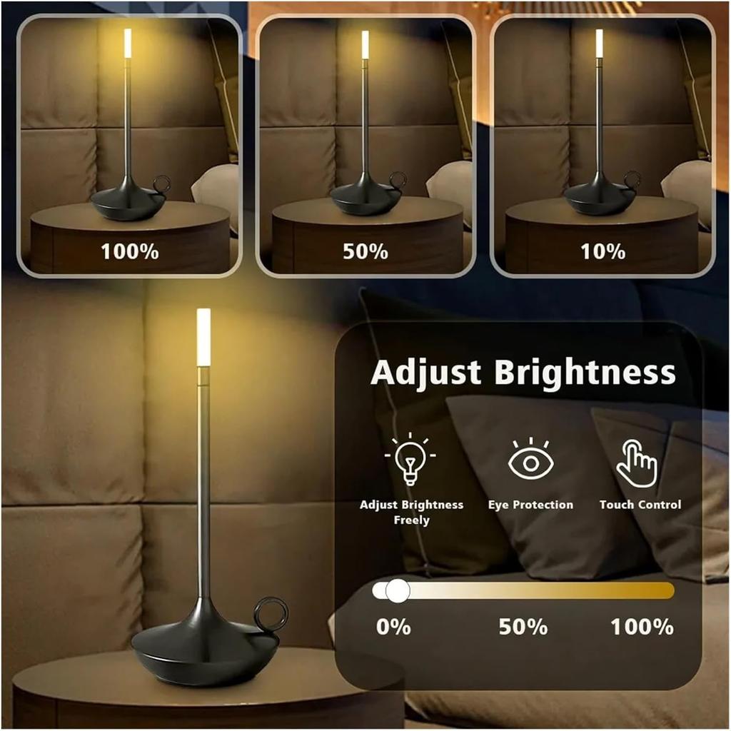LED Metal Desk Light Touch Switch USB Charging Bedside Decorative Light Bar Atmosphere Creative Candle Desk Light Vintage Lamp(Grey)
